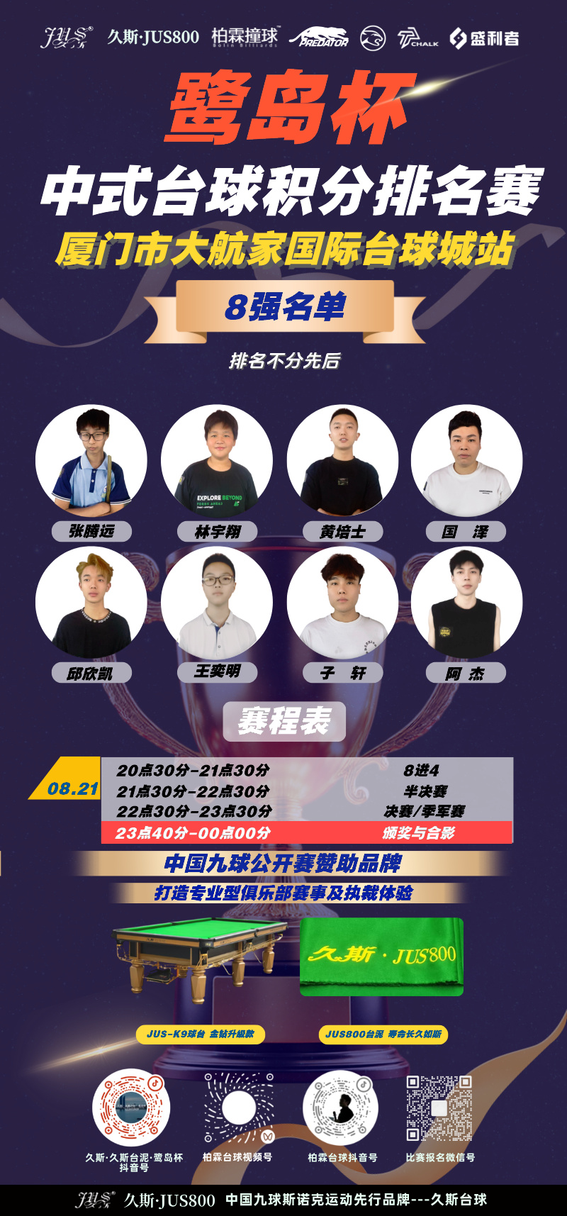 鹭岛杯八强名单与赛程海报